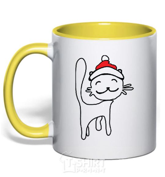 Mug with a colored handle NY Cat yellow фото
