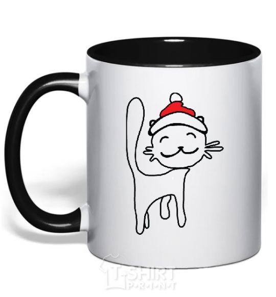 Mug with a colored handle NY Cat black фото