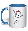 Mug with a colored handle NY Cat royal-blue фото