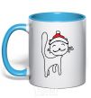 Mug with a colored handle NY Cat sky-blue фото