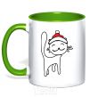 Mug with a colored handle NY Cat kelly-green фото