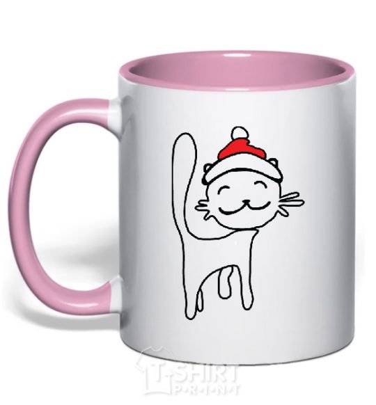 Mug with a colored handle NY Cat light-pink фото