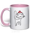 Mug with a colored handle NY Cat light-pink фото