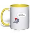 Mug with a colored handle CHRISTMAS BIRD 2 yellow фото