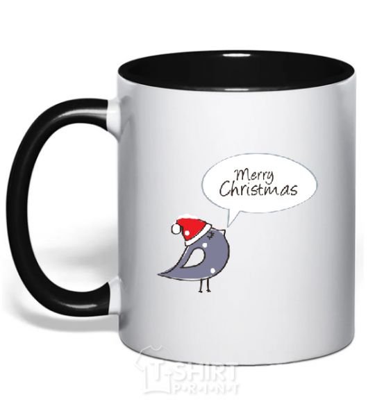 Mug with a colored handle CHRISTMAS BIRD 2 black фото