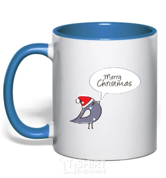 Mug with a colored handle CHRISTMAS BIRD 2 royal-blue фото