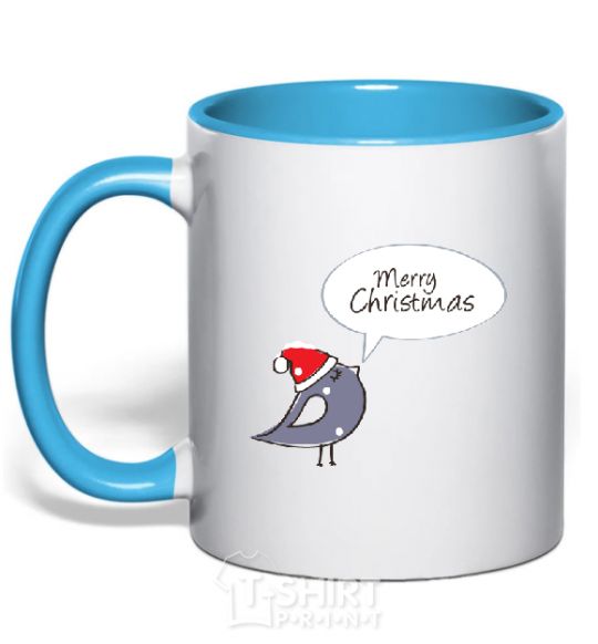 Mug with a colored handle CHRISTMAS BIRD 2 sky-blue фото