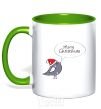 Mug with a colored handle CHRISTMAS BIRD 2 kelly-green фото