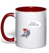 Mug with a colored handle CHRISTMAS BIRD 2 red фото