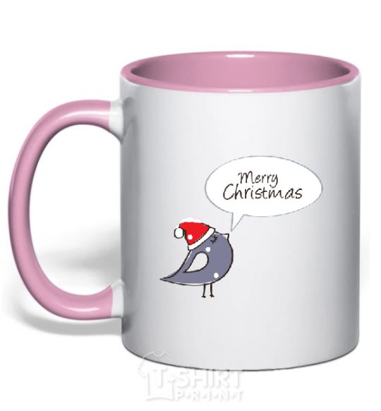 Mug with a colored handle CHRISTMAS BIRD 2 light-pink фото