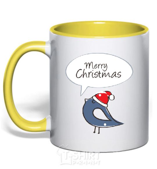 Mug with a colored handle CHRISTMAS BIRD 2 yellow фото