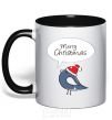 Mug with a colored handle CHRISTMAS BIRD 2 black фото