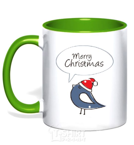 Mug with a colored handle CHRISTMAS BIRD 2 kelly-green фото