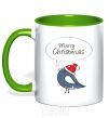 Mug with a colored handle CHRISTMAS BIRD 2 kelly-green фото