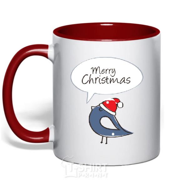 Mug with a colored handle CHRISTMAS BIRD 2 red фото