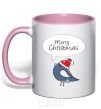Mug with a colored handle CHRISTMAS BIRD 2 light-pink фото