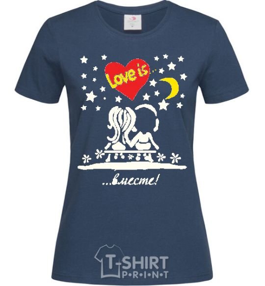 Women's T-shirt Love is...together navy-blue фото
