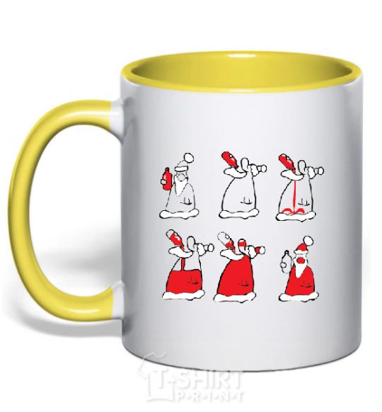 Mug with a colored handle DRUNKEN SANTA CLAUS yellow фото