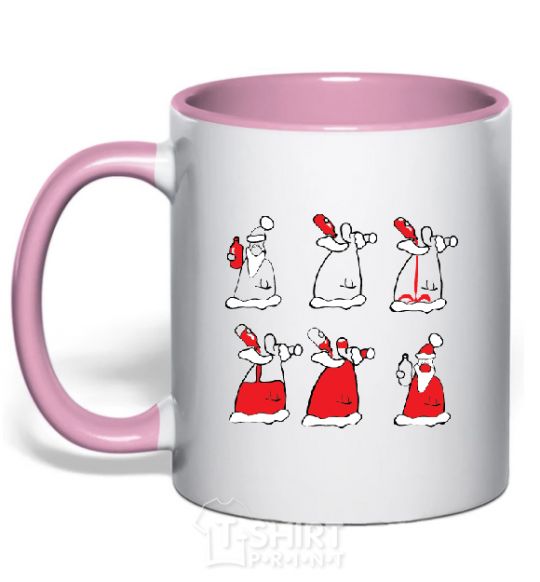 Mug with a colored handle DRUNKEN SANTA CLAUS light-pink фото