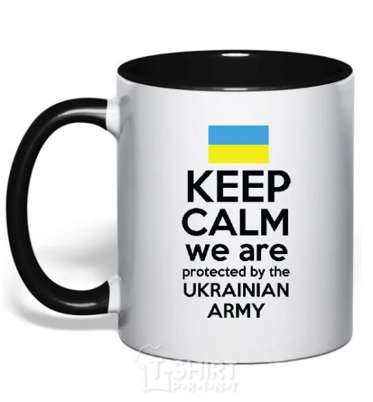 Mug with a colored handle Keep calm we are protected black фото