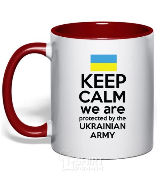 Mug with a colored handle Keep calm we are protected red фото