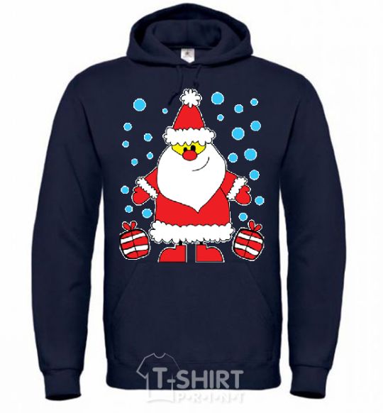 Men`s hoodie SANTA CLAUS WITH A PRESENT navy-blue фото