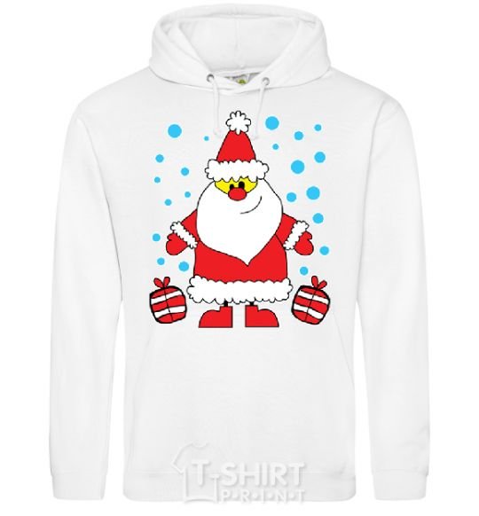Men`s hoodie SANTA CLAUS WITH A PRESENT White фото