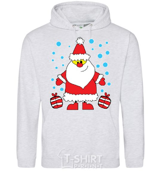 Men`s hoodie SANTA CLAUS WITH A PRESENT sport-grey фото