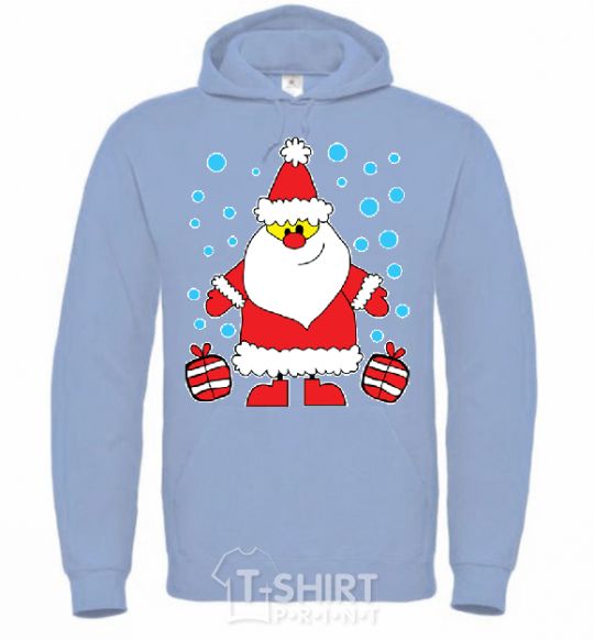 Men`s hoodie SANTA CLAUS WITH A PRESENT sky-blue фото