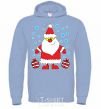 Men`s hoodie SANTA CLAUS WITH A PRESENT sky-blue фото