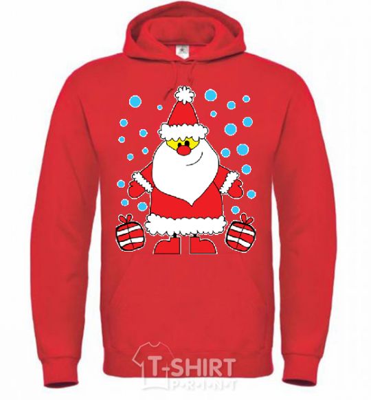 Men`s hoodie SANTA CLAUS WITH A PRESENT bright-red фото