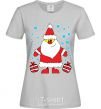 Women's T-shirt SANTA CLAUS WITH A PRESENT grey фото