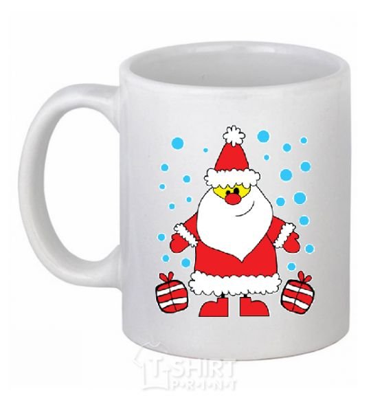 Ceramic mug SANTA CLAUS WITH A PRESENT White фото