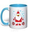 Mug with a colored handle SANTA CLAUS WITH A PRESENT sky-blue фото