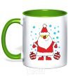 Mug with a colored handle SANTA CLAUS WITH A PRESENT kelly-green фото