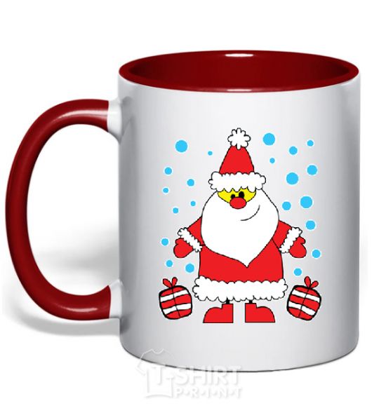 Mug with a colored handle SANTA CLAUS WITH A PRESENT red фото
