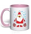 Mug with a colored handle SANTA CLAUS WITH A PRESENT light-pink фото