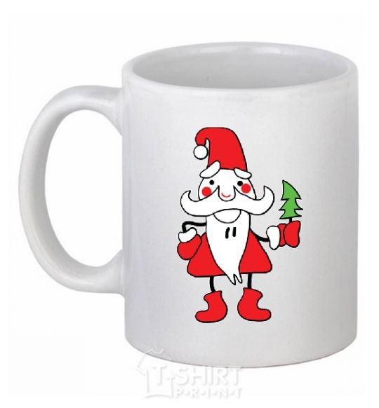 Ceramic mug SANTA CLAUS WITH A CHRISTMAS TREE White фото