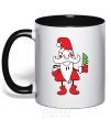 Mug with a colored handle SANTA CLAUS WITH A CHRISTMAS TREE black фото
