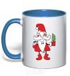 Mug with a colored handle SANTA CLAUS WITH A CHRISTMAS TREE royal-blue фото