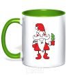 Mug with a colored handle SANTA CLAUS WITH A CHRISTMAS TREE kelly-green фото