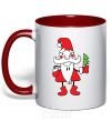 Mug with a colored handle SANTA CLAUS WITH A CHRISTMAS TREE red фото