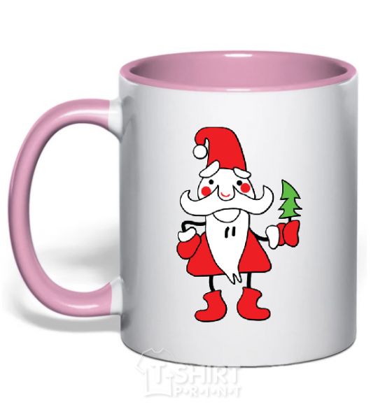 Mug with a colored handle SANTA CLAUS WITH A CHRISTMAS TREE light-pink фото