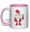 Mug with a colored handle SANTA CLAUS WITH A CHRISTMAS TREE light-pink фото