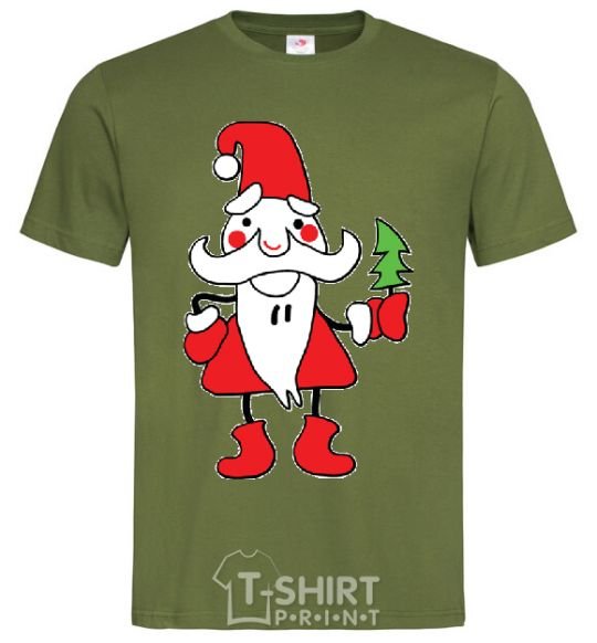 Men's T-Shirt SANTA CLAUS WITH A CHRISTMAS TREE millennial-khaki фото