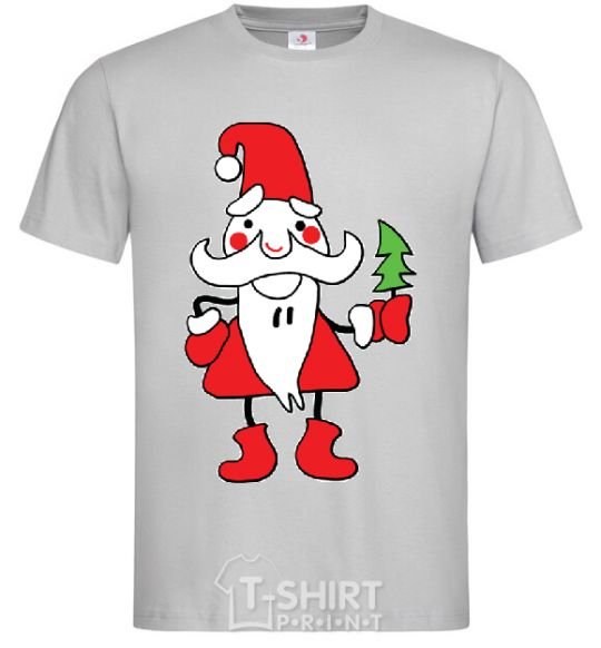 Men's T-Shirt SANTA CLAUS WITH A CHRISTMAS TREE grey фото
