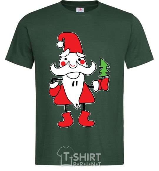 Men's T-Shirt SANTA CLAUS WITH A CHRISTMAS TREE bottle-green фото