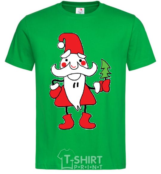 Men's T-Shirt SANTA CLAUS WITH A CHRISTMAS TREE kelly-green фото