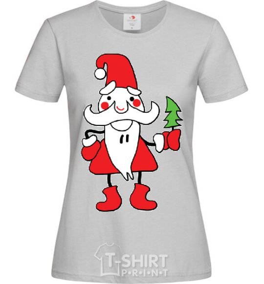 Women's T-shirt SANTA CLAUS WITH A CHRISTMAS TREE grey фото