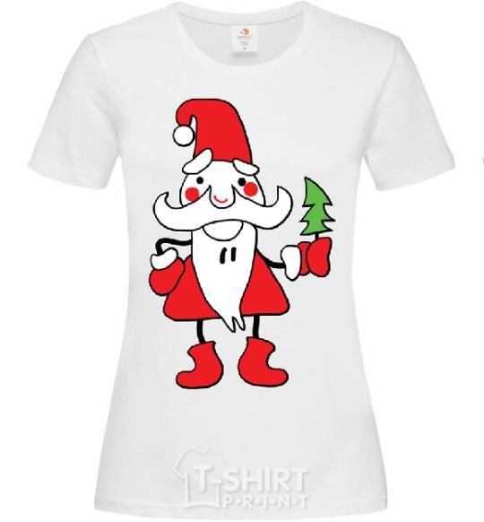 Women's T-shirt SANTA CLAUS WITH A CHRISTMAS TREE White фото